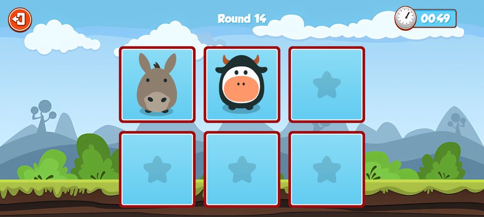 A round in the animals world, cards face down under the clock